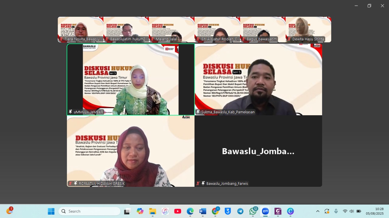 BAWASLU SIDOARJO HADIRI DISKUSI HUKUM BAWASLU JATIM TENTANG FENOMENA TINGKAT KEHADIRAN 100% DI TPS PADA PILKADA PAMEKASAN