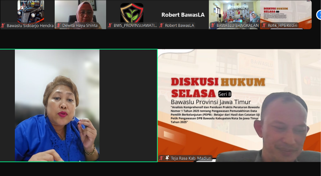 BAWASLU SIDOARJO HADIRI DISKUSI HUKUM BAWASLU JATIM TENTANG PERBAWASLU 1/2025 DAN PENGAWASAN PEMUTAKHIRAN DATA PEMILIH BERKELANJUTAN