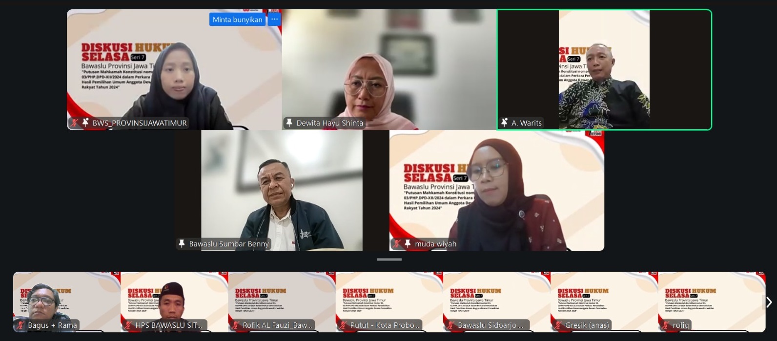 BAWASLU SIDOARJO HADIRI DISKUSI HUKUM BAWASLU JATIM TERKAIT PUTUSAN MK ATAS PENCALONAN DPD MANTAN NARAPIDANA