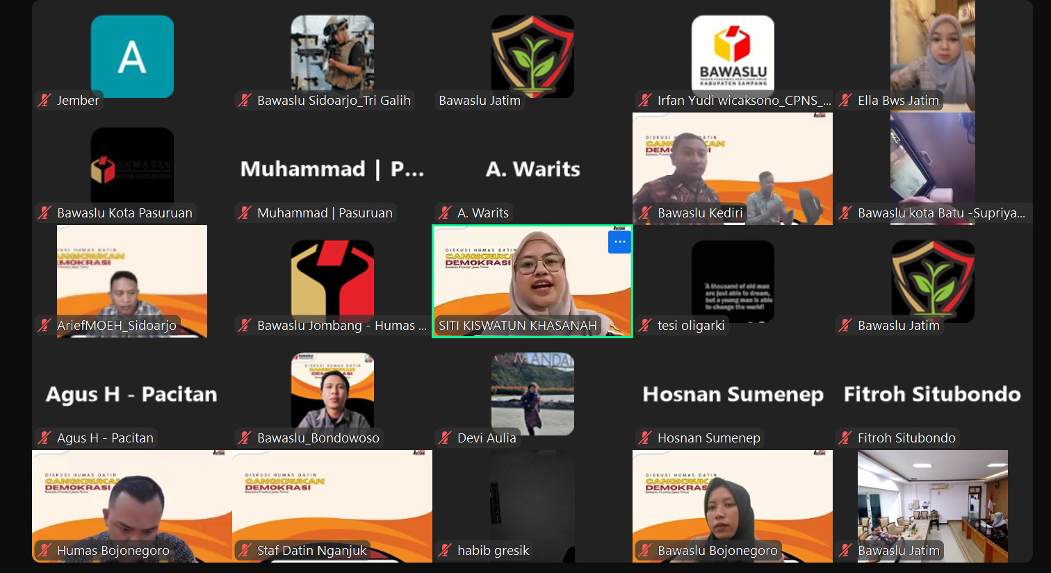 BAWASLU KABUPATEN SIDOARJO MENGIKUTI RAPAT KONSOLIDASI ORGANISASI BAWASLU KABUPATEN/KOTA SE-PROVINSI JAWA TIMUR SECARA DARING 