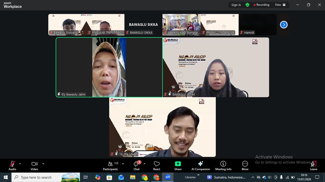 TINGKATKAN PEMAHAMAN PENGELOLAAN ARSIP, BAWASLU SIDOARJO HADIRI NGOPI ARSIP BAWASLU JATIM